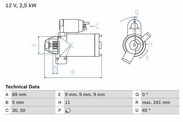 BOSCH Starter 12V für BMW 12418570383 12417823700 12417812034 0 986 022 020