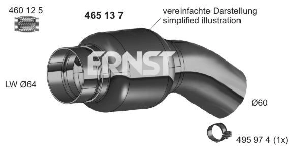 ERNST Flexrohr, Abgasanlage Reparaturrohr, Ruß-/Partikelfilter Abgasanlage,Reparaturrohr,  64mm für BMW 18308514475 18308508994 18308514477 465137