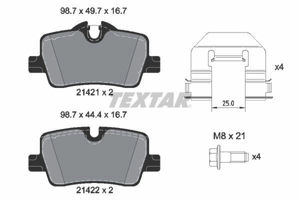 TEXTAR Bremsbelagsatz, Scheibenbremse hinten rechts links mit Zubehör für BMW 6888825 34206888825 8844393 2142101
