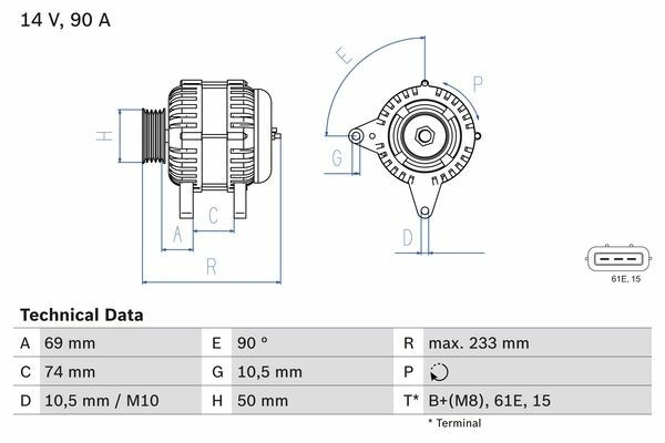 BOSCH Generator 14V 90A für BMW 12317501592 12311740626 12311432984 0 986 040 390