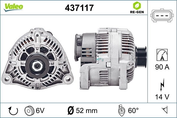 VALEO Generator REMANUFACTURED PREMIUM 14V 90A für BMW 12311435430 12317509097 12317509110 437117