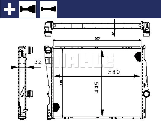 MAHLE Kühler, Motorkühlung mit Zubehör für BMW (BRILLIANCE) 1611557 9071518 1611573 CR 455 000S