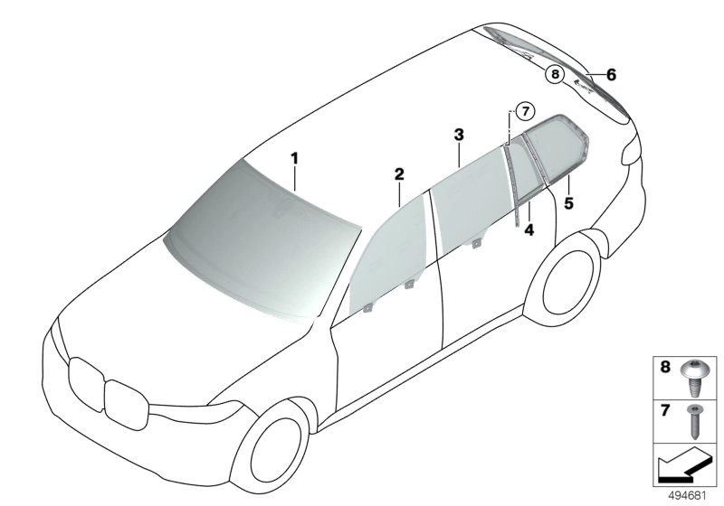 BMW Heckscheibe grün mit Antenne G07 51317442614