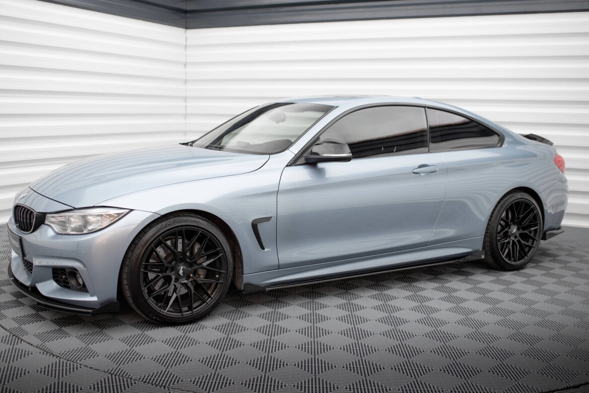Seitenschweller Ansatz (Paar) + Flaps passend für BMW 4er Coupe / Gran Coupe / Cabrio M-Paket F32 / F36 / F33 schwarz Hochglanz