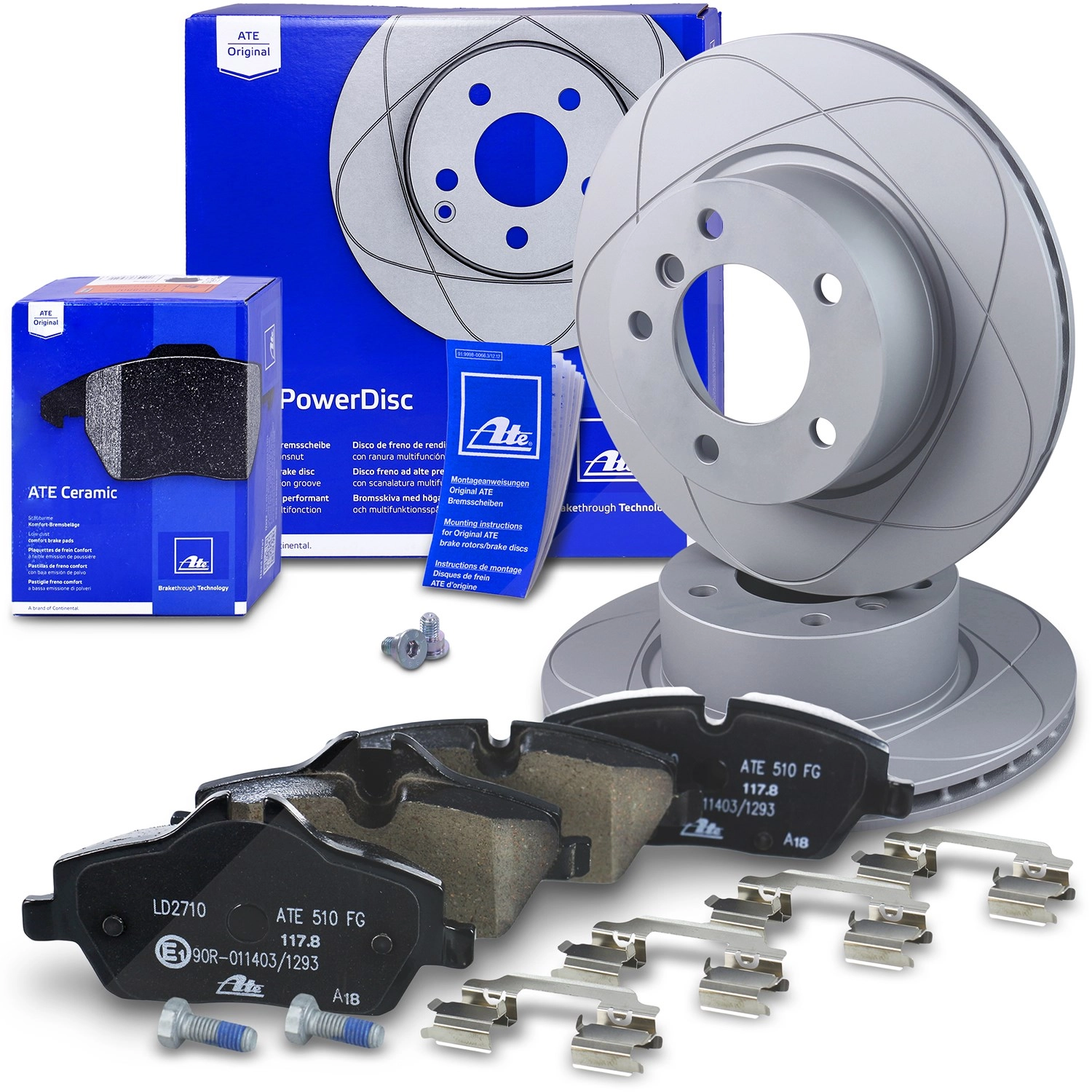 ATE Ate POWERDISC Bremsscheiben +CERAMIC Bremsbeläge vorne [Hersteller-Nr. 10696482] für BMW - Bild 1