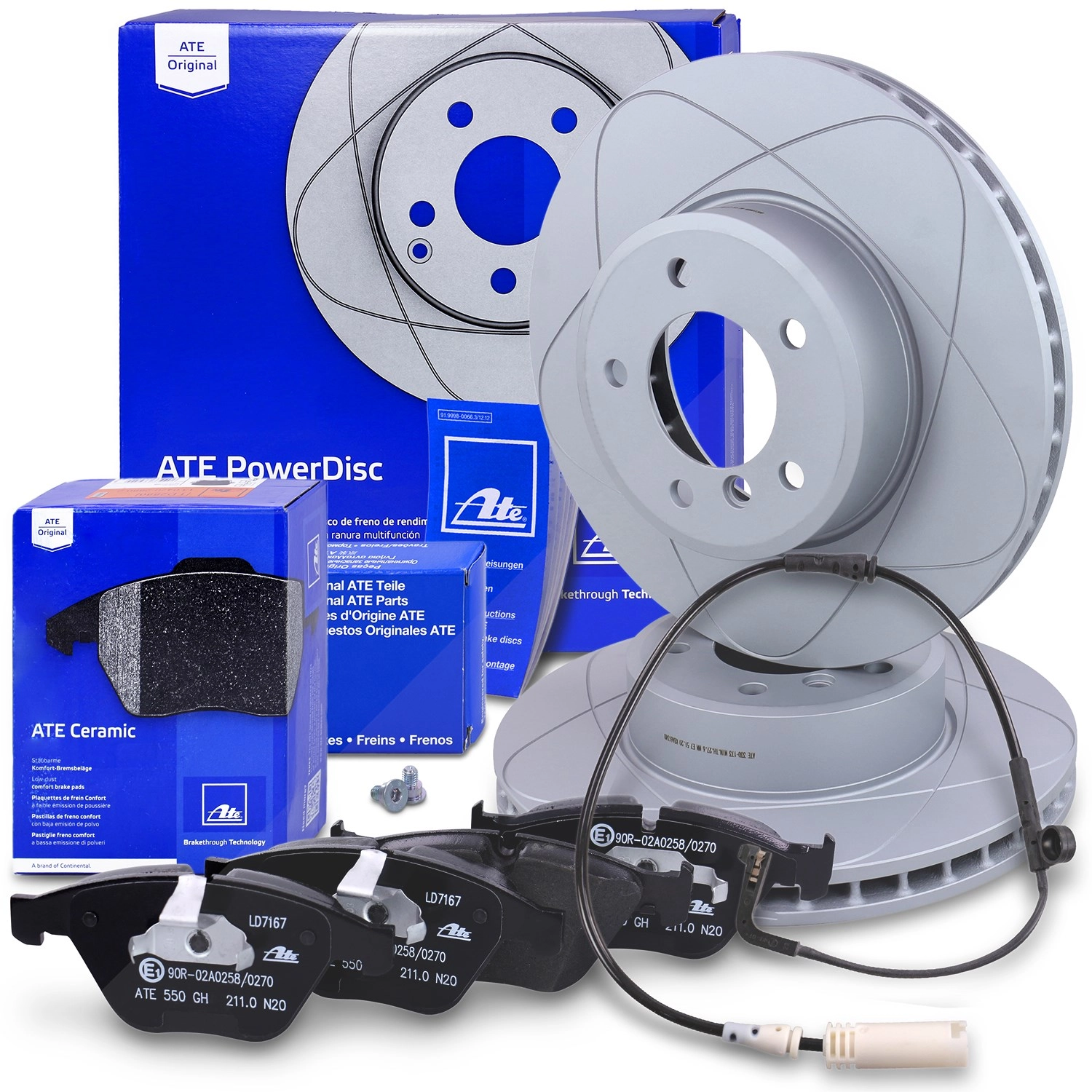 ATE Ate POWERDISC Bremsscheiben +CERAMIC Bremsbeläge +Warnkontakte vorne [Hersteller-Nr. 10698580] für BMW - Bild 1