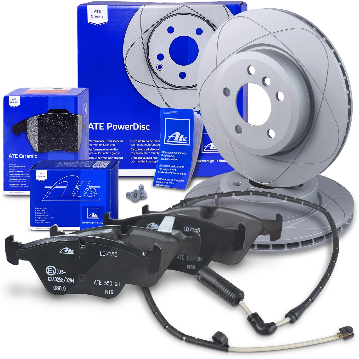 ATE Ate POWERDISC Bremsscheiben +CERAMIC Bremsbeläge +Warnkontakt vorne [Hersteller-Nr. 10698591] für BMW - Bild 1