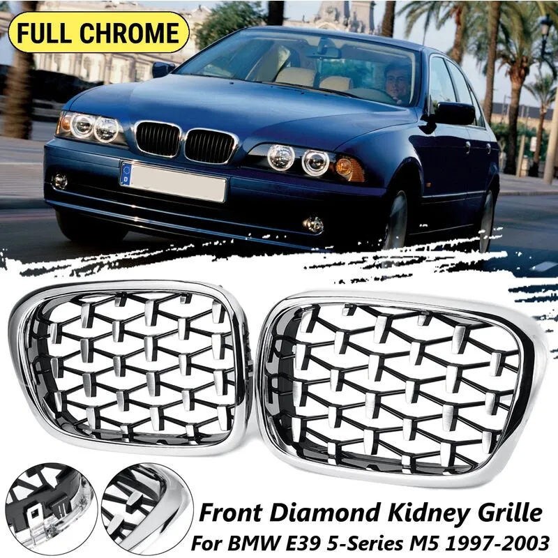 Vorne Kidney Kühlergrill Grill Diamant für BMW E39 5 525i 530i M5 97-03 Full Chrome
