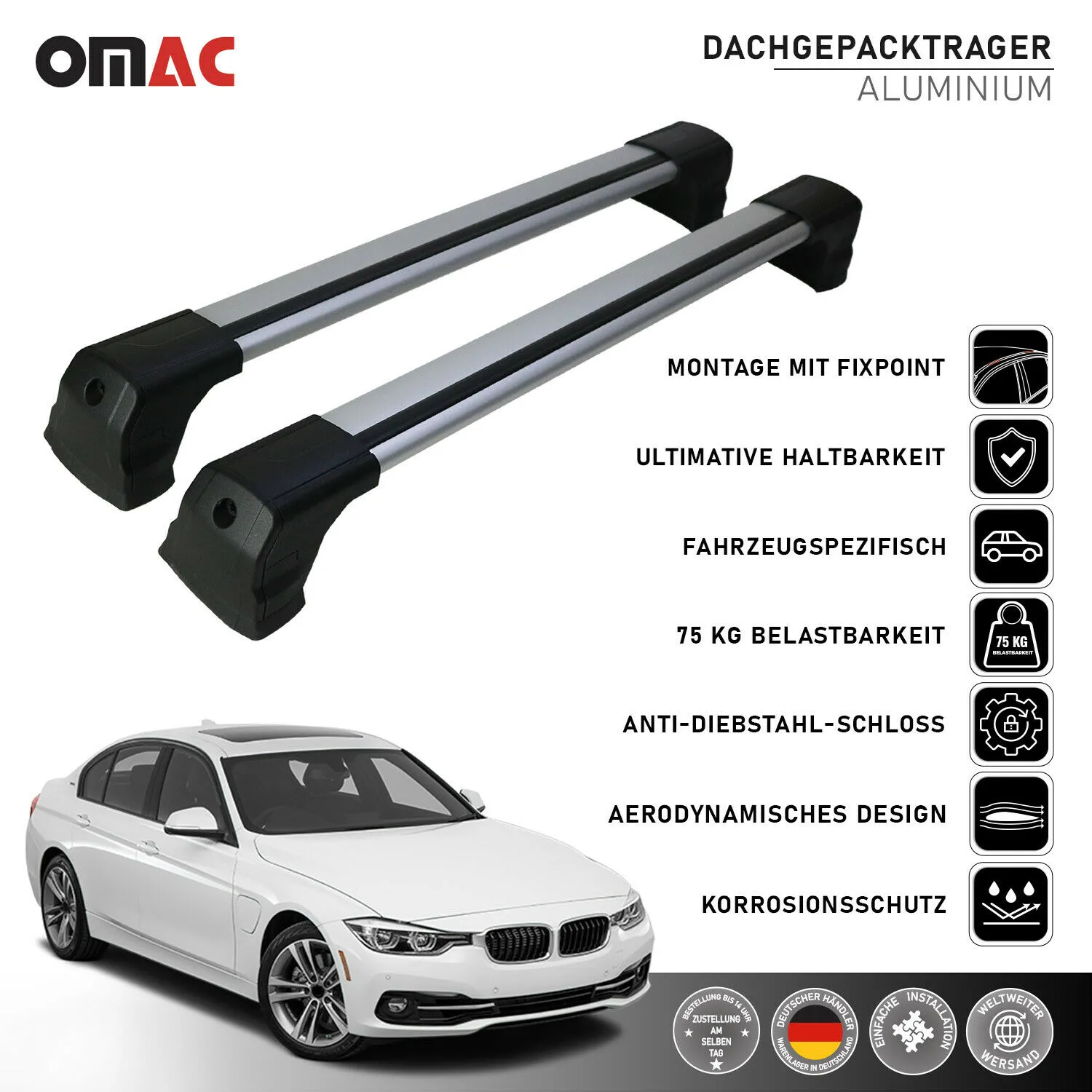 Dachträger Gepäckträger für BMW 3er E90 2005-2011 Silber Aluminium 2 tlg