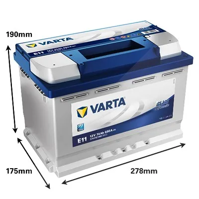 Varta Blue Dynamic Starterbatterie 74Ah 680 A E11 Ford: Focus II Vw: Caddy I, Golf IV, Golf VI, Golf V 5740120683132