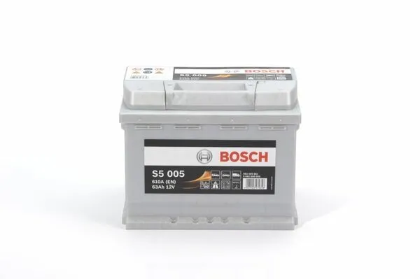 Bosch Starterbatterie S5 005 63Ah 610A 12V Renault: Clio II Vw: Golf IV, Golf VI, Golf V, Caddy I 0092S50050