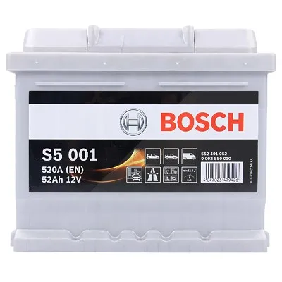 Bosch Starterbatterie S5 001 52Ah 520A 12V Citroën: C3 II Nissan: Micra III Renault: Clio II, Twingo I Vw: Golf VII