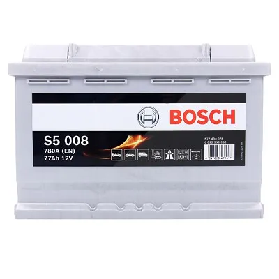 Bosch Starterbatterie S5 008 77Ah 780A 12V Renault: Clio II Vw: Golf IV, Golf VI, Golf V, Caddy I 00