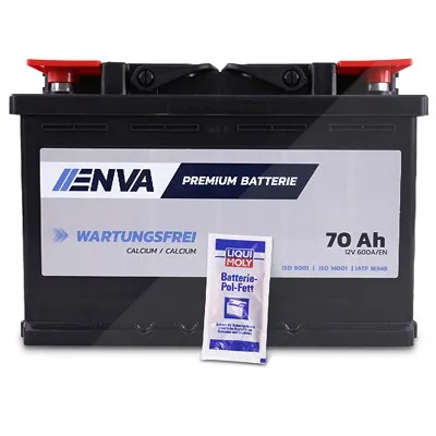 Enva Starterbatterie 74Ah 680A + Pol-Fett 10g..