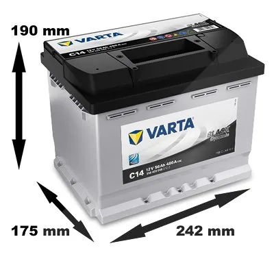 Varta  Black Dynamic Starterbatterie 56Ah 480 A C14 Renault: Clio II Vw: Golf IV, Golf VI, Golf V, Caddy I 5564000483122