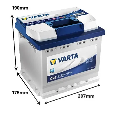 Varta  Blue Dynamic Starterbatterie 52Ah 470 A C22 Renault: Twingo I, Clio II Vw: Golf V, Golf IV, Golf VI 5524000473132