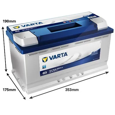 Varta  Blue Dynamic Starterbatterie 95Ah 800 A G3 Chrysler: Grand Voyager V, Voyager II Hyundai: Galloper II Iveco: Daily I,