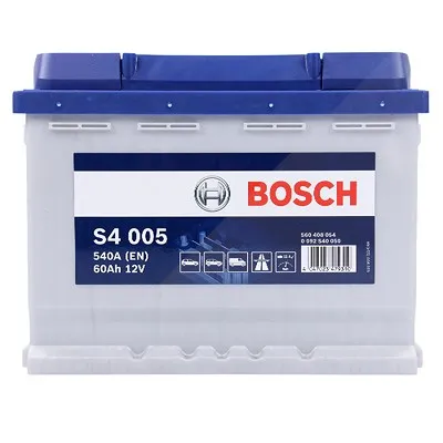 Bosch Starterbatterie S4 005 60Ah 540A 12V Renault: Clio II Vw: Golf IV, Golf VI, Golf V, Caddy I 00