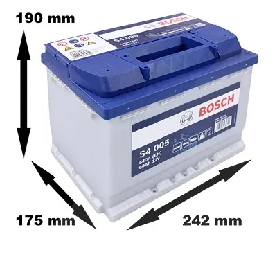 Bosch Starterbatterie S4 005 60Ah 540A 12V Renault: Clio II Vw: Golf IV, Golf VI, Golf V, Caddy I 0092S40050