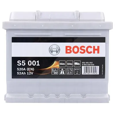 Bosch Starterbatterie S5 001 52Ah 520A 12V Citroën: C3 II Nissan: Micra III Renault: Clio II, T
