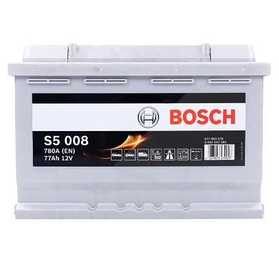 Bosch Starterbatterie S5 008 77Ah 780A 12V Renault: Clio II Vw: Golf IV, Golf VI, Golf V, Caddy I 0092S50080
