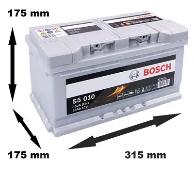 Bosch Starterbatterie S5 010 85Ah 800A 12V Chrysler: Voyager IV Ford: Kuga II, Mondeo IV, Focus II Vw: Golf VI 0092S