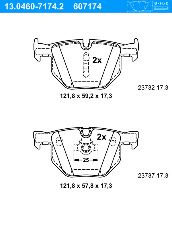 Ate Bremsbelagsatz Hinterachse Bmw: 6, 5 13.0460-7174.2