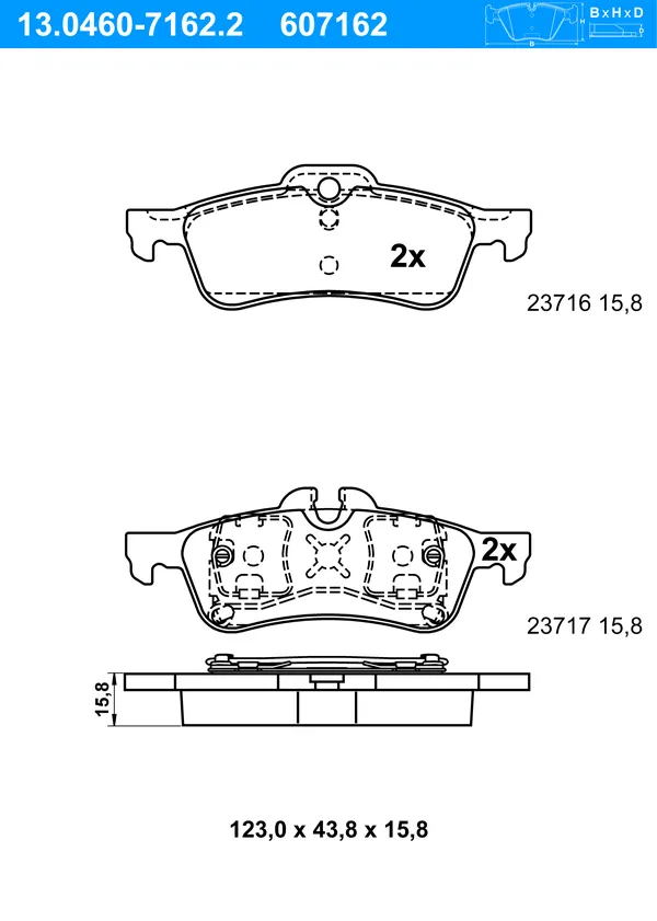 Ate Bremsbelagsatz Hinterachse Mini: Mini 13.0460-7162.2