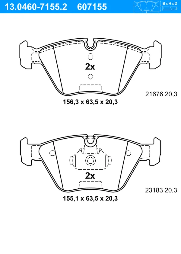 Ate Bremsbelagsatz Vorderachse Bmw: Z4, X3, 3 Mg: MG 13.0460-7155.2