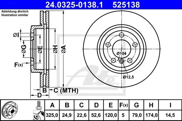 Ate Power Disc Bremsscheibe Vorderachse Belüftet Bmw: Z4, 3 24.0325-0138.1