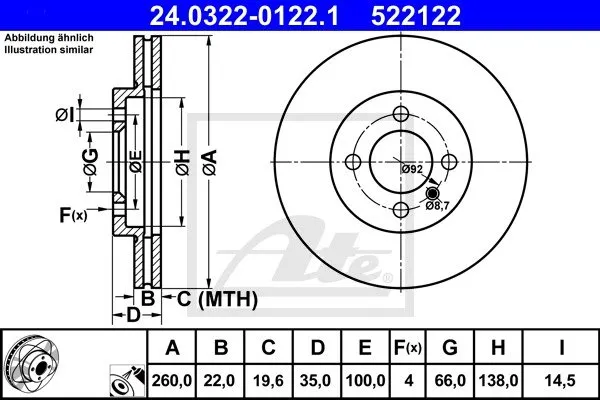 Ate Power Disc Bremsscheibe Vorderachse Belüftet Bmw: Z1, 3 24.0322-0122.1