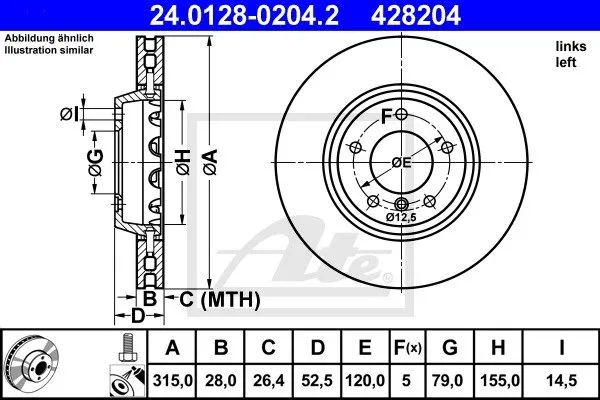 Ate 1x Bremsscheibe Zweiteilig Vorne links Belüftet Bmw: Z3, 3 24.0128-0204.2