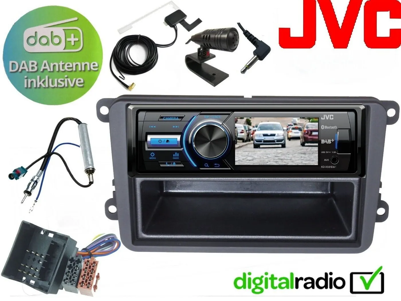 DSX »JVC TFT Bluetooth DAB+ USB Radio Antenne inkl für VW Golf 5 V Bj 03-08« Autoradio (Digitalradio (DAB), 45,00 W)