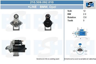 Bv Psh Anlasser [Hersteller-Nr. 210.509.092.010] für BMW, Opel