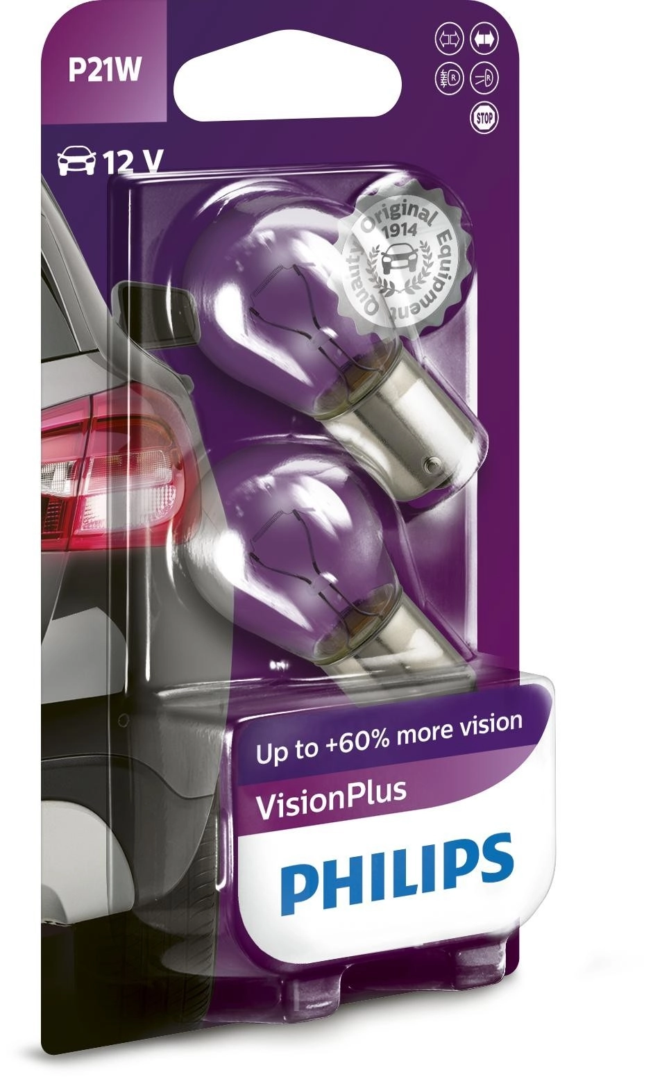 PHILIPS P21W VisionPlus 21W (2 Stk.) Glühlampe, Brems-/Schlusslicht,Glühlampe, Rückfahrleuchte,Glühlampe, Kennzeichenleuchte,Glühlampe, Park-/Position